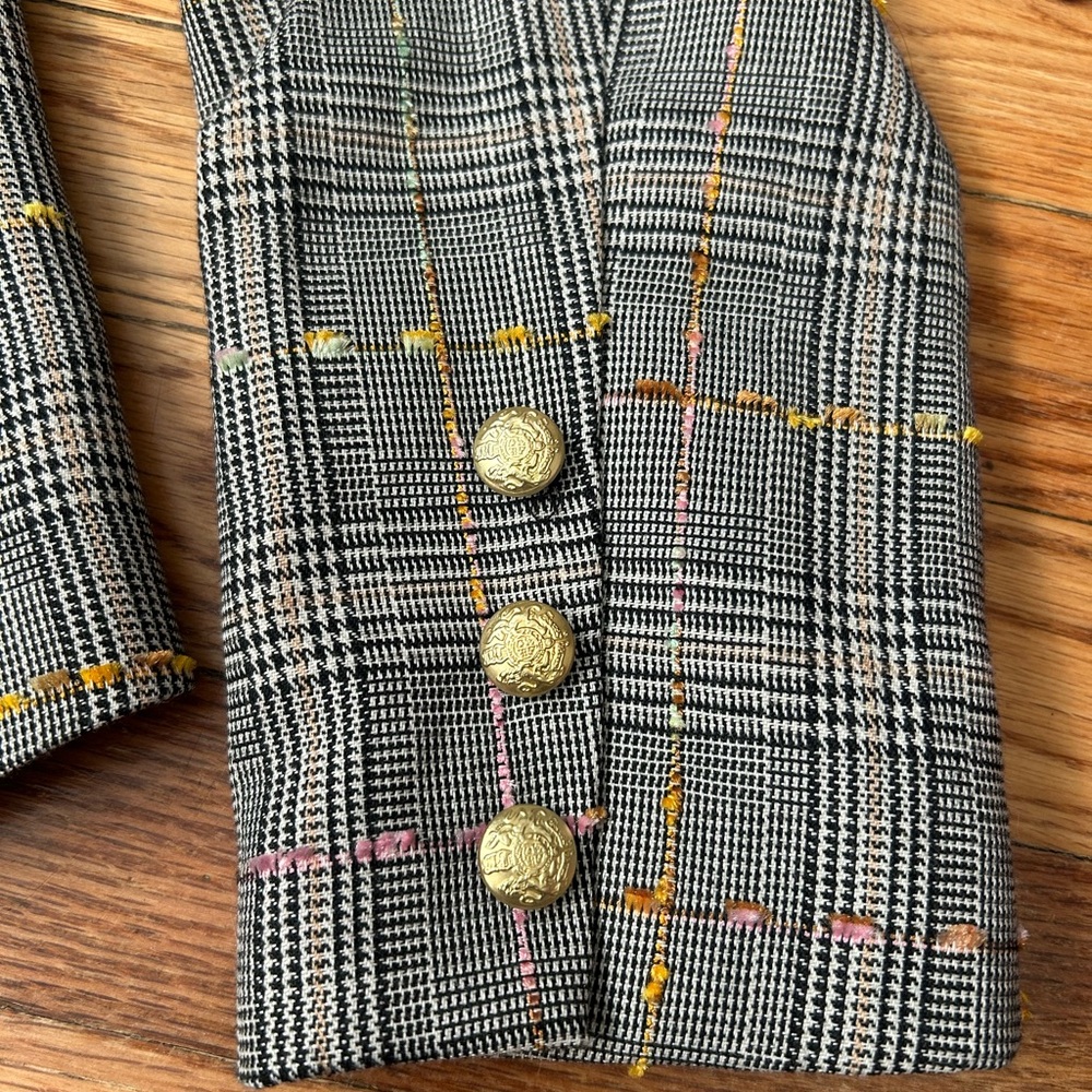 By Anthropologie Glen Plaid Tweed Blazer with Gold Buttons MISSING HOODIE Med - Picture 9 of 11